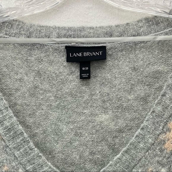 Lane Bryant Women Plus 18/20 2X Gray Fair Isle Snowflake Sparkle V-Neck Sweater - Picture 6 of 9